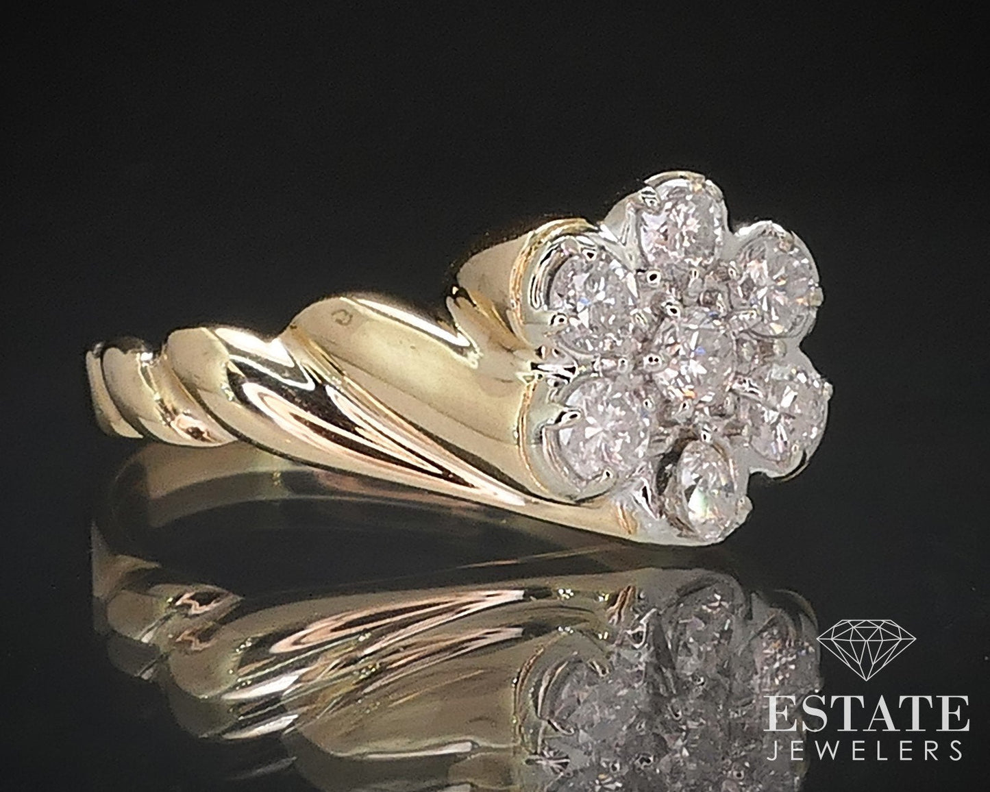 Vintage 14k Yellow Gold Natural .42ctw Diamond Kentucky Cluster Ring 3g i17311b