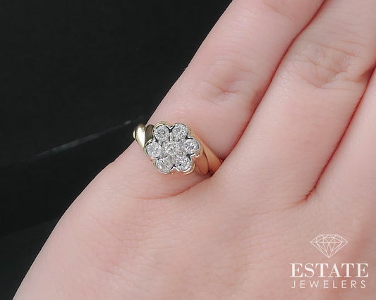 Vintage 14k Yellow Gold Natural .42ctw Diamond Kentucky Cluster Ring 3g i17311b