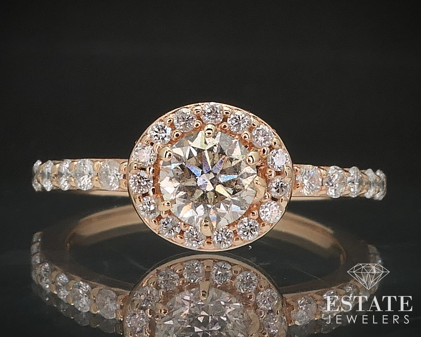 14k Rose Gold Round Natural .73ctw Diamond Halo Engagement Ring 2.8g i17317