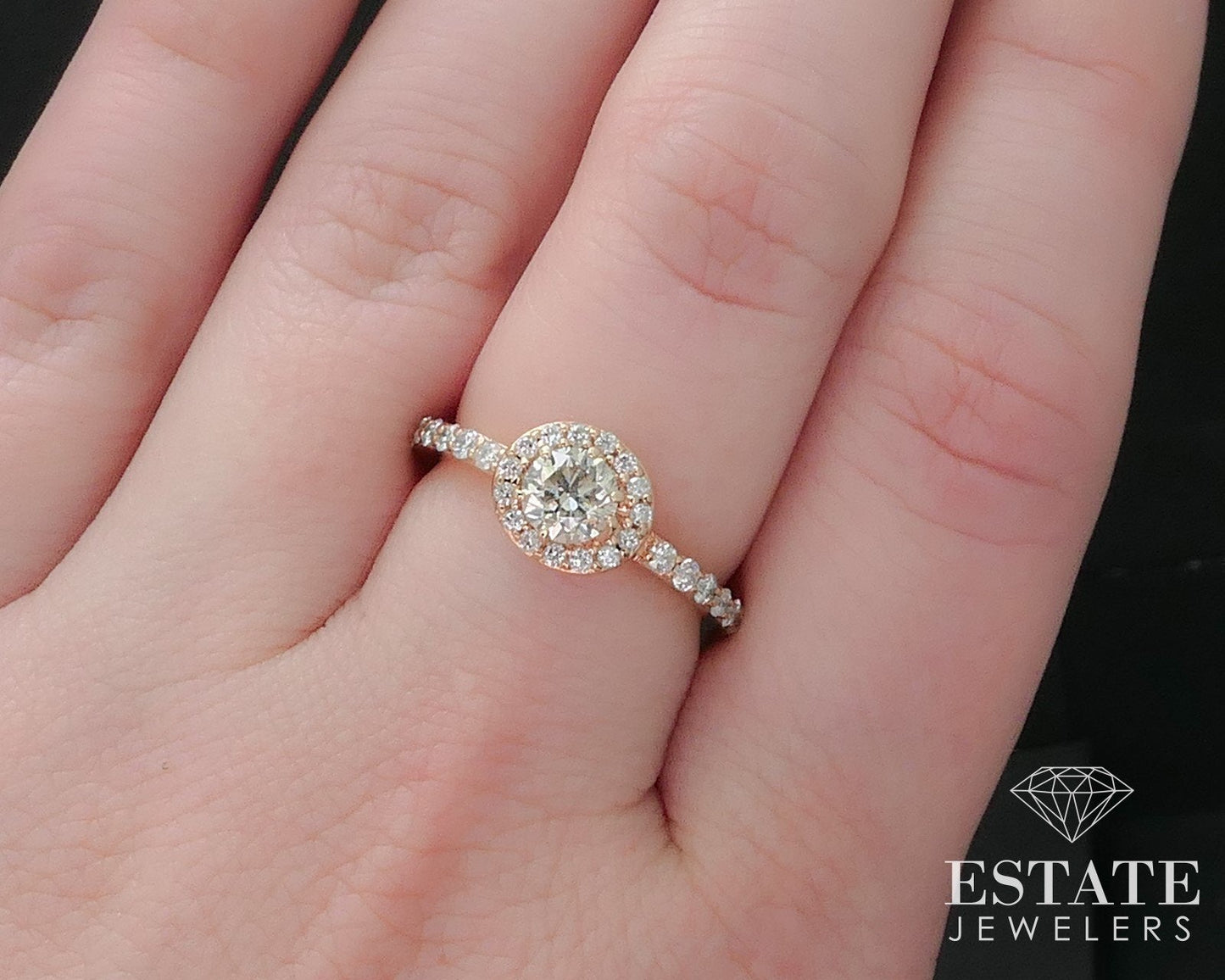 14k Rose Gold Round Natural .73ctw Diamond Halo Engagement Ring 2.8g i17317