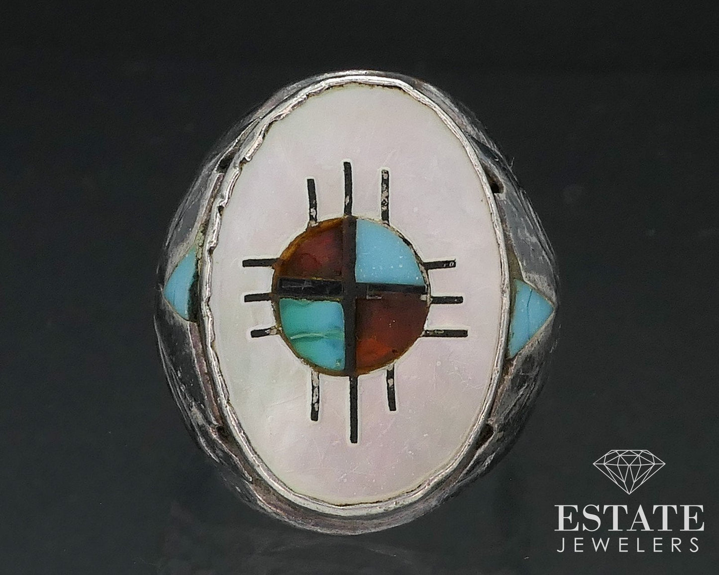 Vintage Sterling Zuni Multi Gem Large Mens Band Ring 16.7g i17344