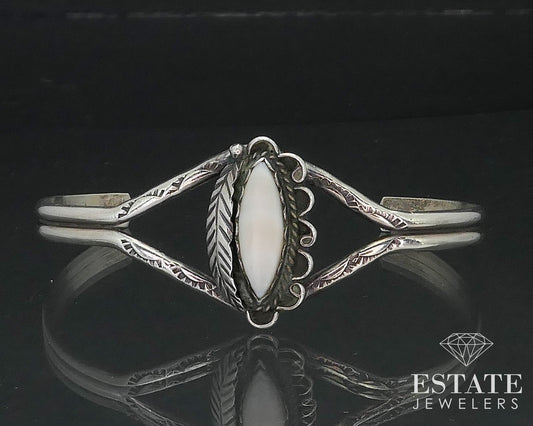 Vintage Sterling Mother of Pearl Navajo Roy Buck Cuff Bracelet 10g i17342