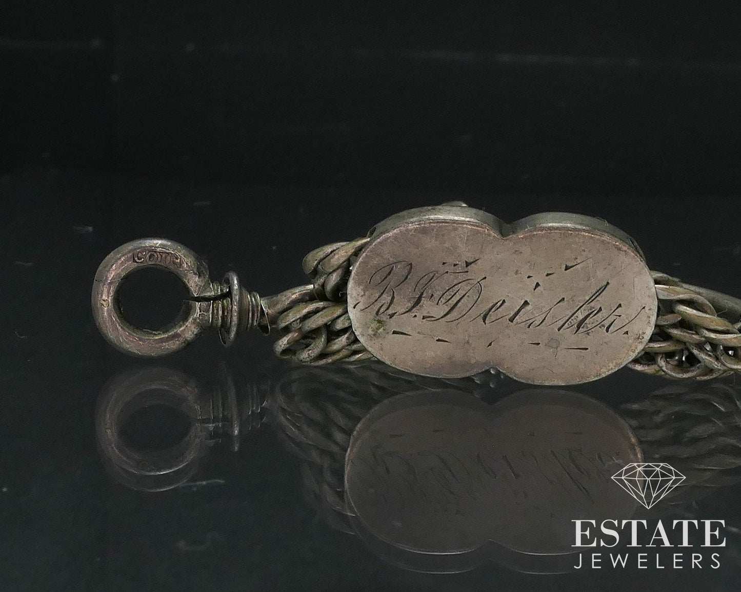 Antique Victorian Sterling Double Chain Slide Charm Watch Fob 28.9g 14"L i17333