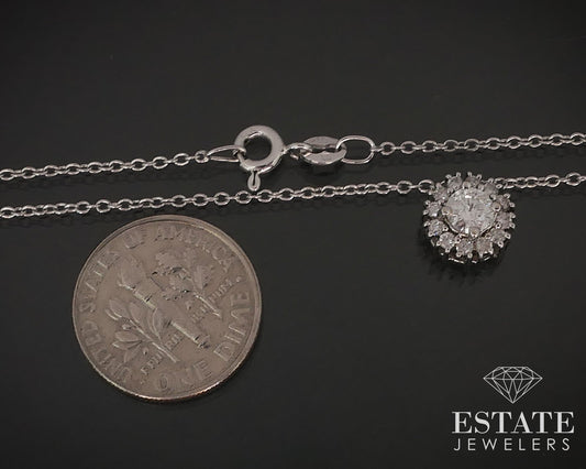 14k White Gold Natural .47ctw Diamond Halo Ladies Necklace 2.5g 18"L i17383