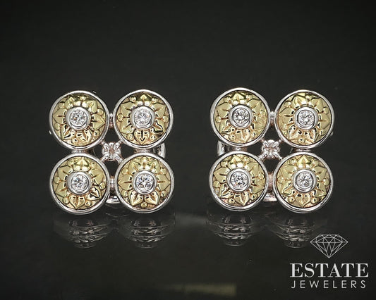 18k & Sterling LAGOS Arcadian Natural Diamond Omega Back Earrings 24.8g i17393