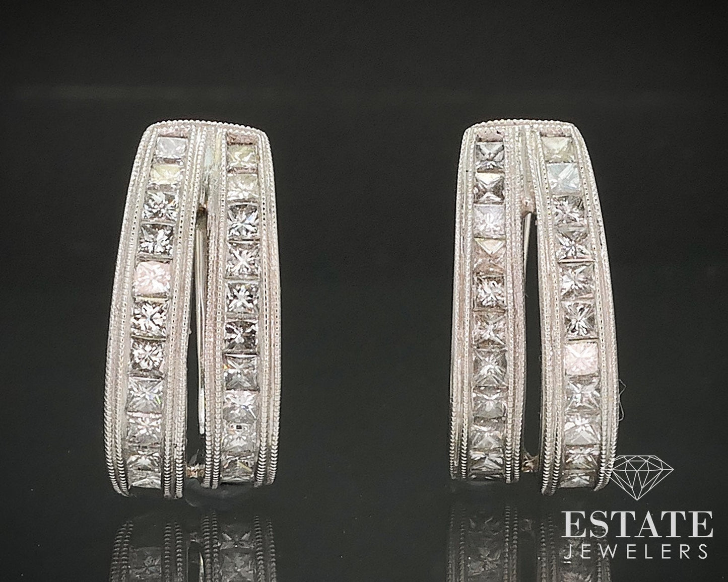 14k Yellow Gold Princess Natural 1.30ctw Diamond Hoop Earrings 5.6g i17405