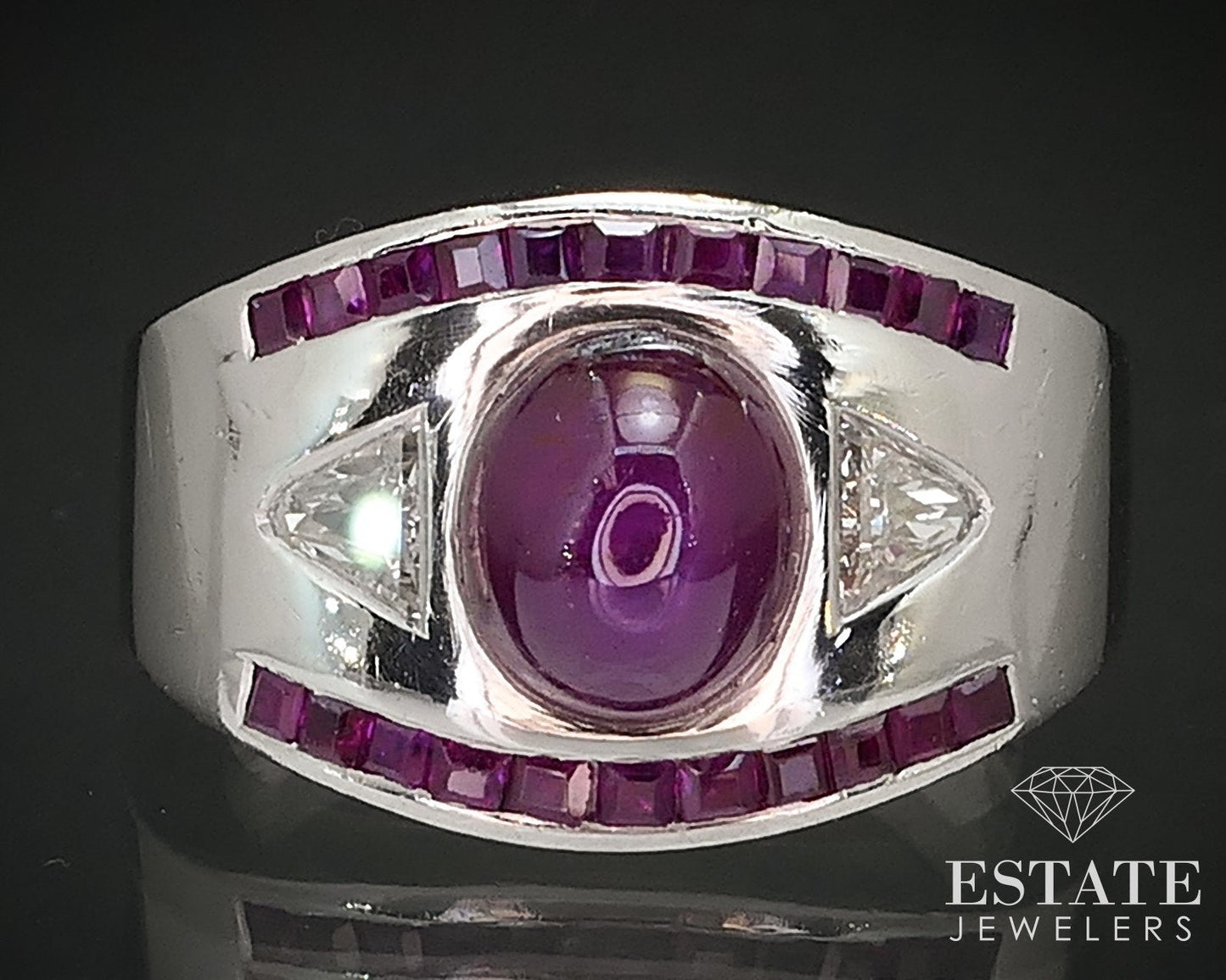 Vintage Platinum Natural Star Ruby & Diamond Band Ring 12.3g i17379