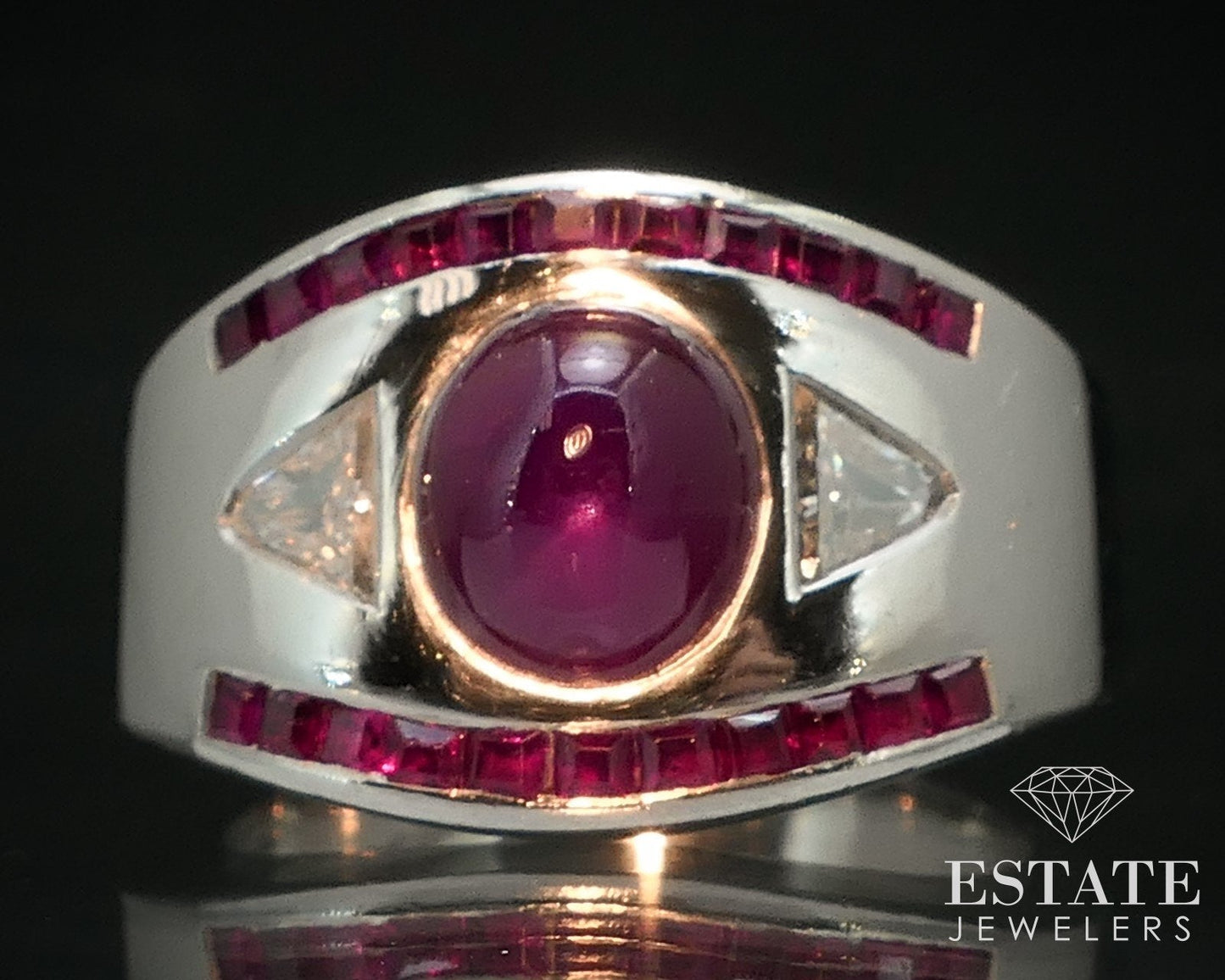 Vintage Platinum Natural Star Ruby & Diamond Band Ring 12.3g i17379