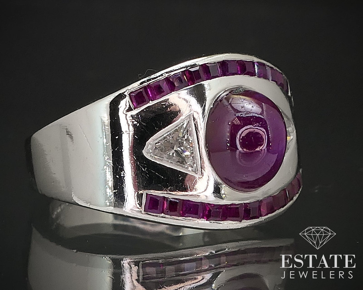 Vintage Platinum Natural Star Ruby & Diamond Band Ring 12.3g i17379