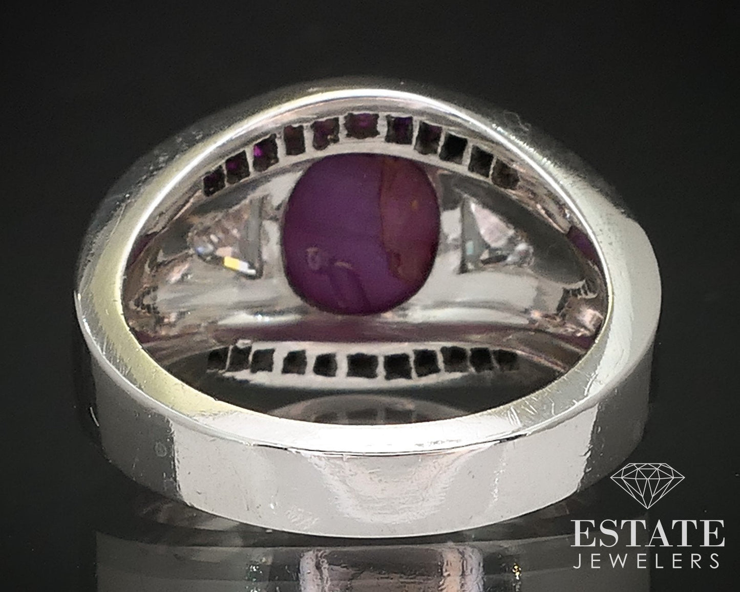 Vintage Platinum Natural Star Ruby & Diamond Band Ring 12.3g i17379