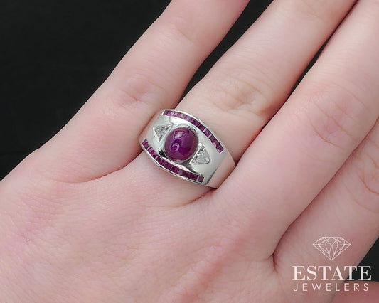 Vintage Platinum Natural Star Ruby & Diamond Band Ring 12.3g i17379