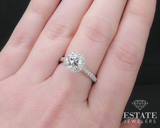 14k White Gold Round Natural 1.76ctw Diamond Halo Engagement Ring 4.2g i17404