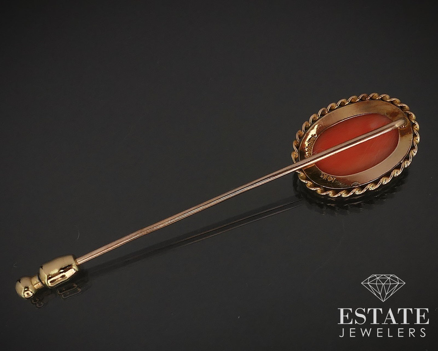Antique Victorian 14k Yellow Gold Natural Coral Cameo Stick Pin 4.3g i17425