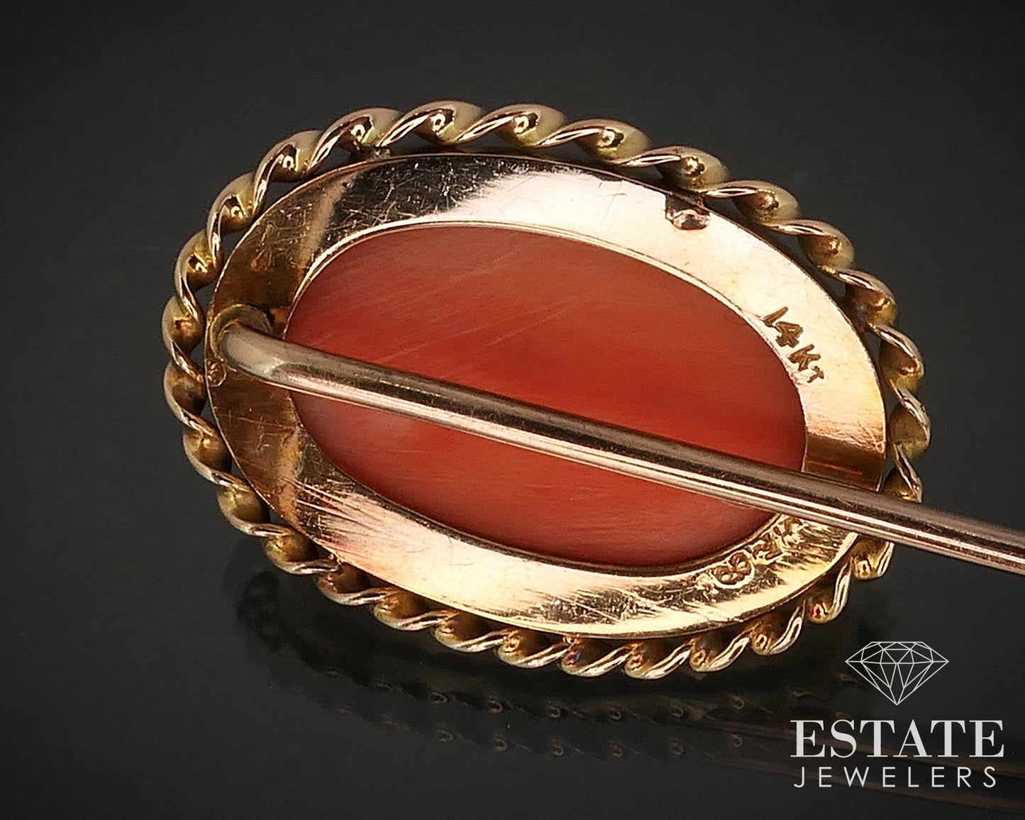 Antique Victorian 14k Yellow Gold Natural Coral Cameo Stick Pin 4.3g i17425