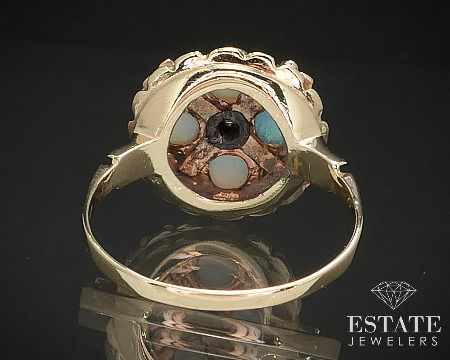 Antique Victorian 10k Yellow Gold Natural Opal & Diamond Shield Ring 3.5g i17412