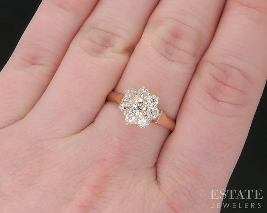 Antique 10k Yellow Gold Natural .65ctw Diamond Cluster Ladies Ring 2.8g i17421