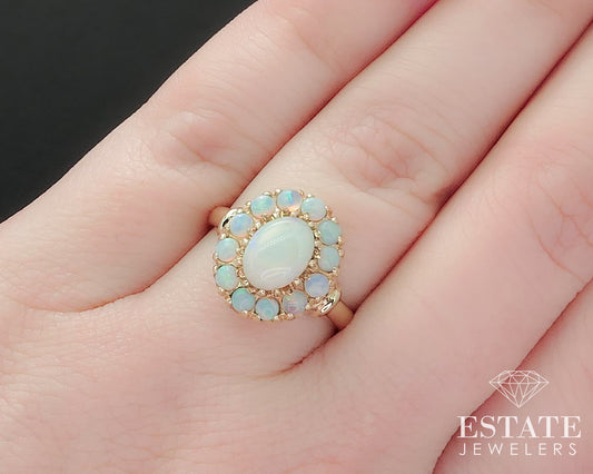 Antique 10k Yellow Gold Natural Opal Ballerina Ladies Ring 3.1g i17418