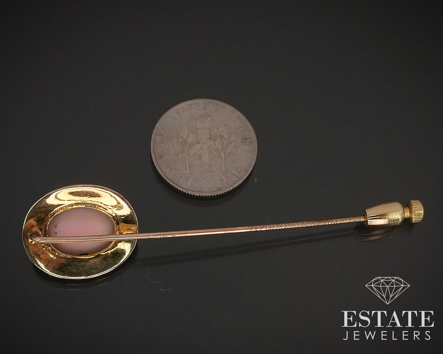 Antique Nouveau 10k Yellow Gold Cameo Seed Pearl Enameled Stick Pin 2.7g i17419