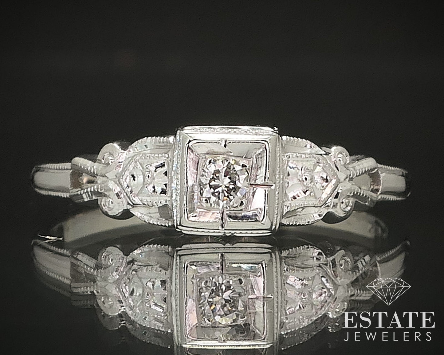 Antique 18k White Gold Natural .03ct Diamond Engagement Ring 1.5g i17423