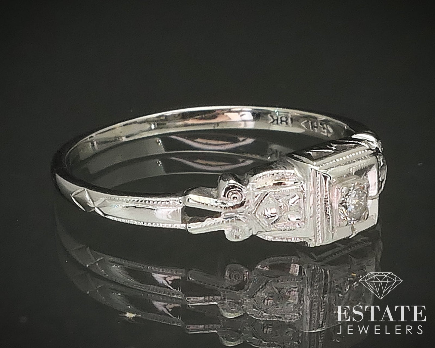 Antique 18k White Gold Natural .03ct Diamond Engagement Ring 1.5g i17423