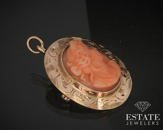 Antique Victorian 10k Rose Gold Natural Coral Cameo Pin Pendant 4g i17420