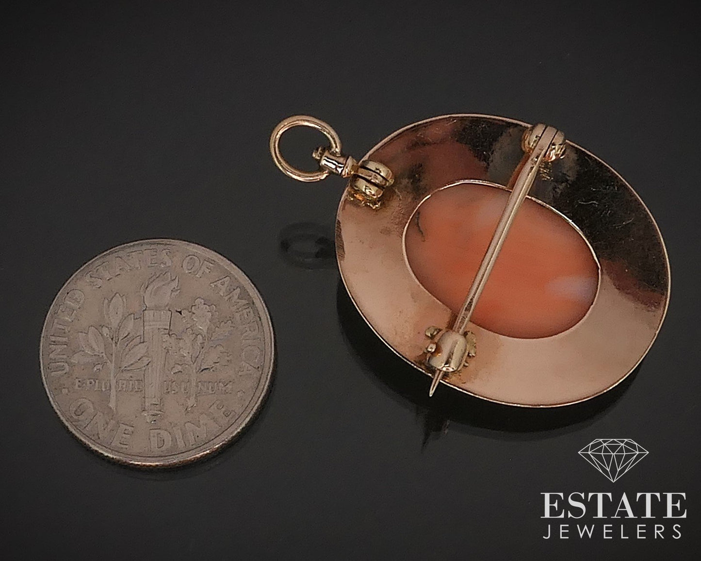 Antique Victorian 10k Rose Gold Natural Coral Cameo Pin Pendant 4g i17420