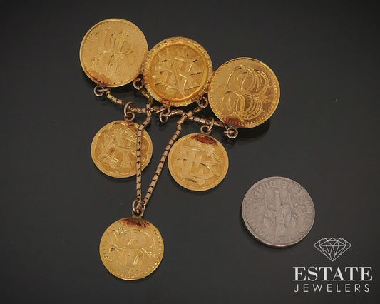 Antique Yellow Gold Love Token 1800s Liberty Coin Brooch 15.9g i17410