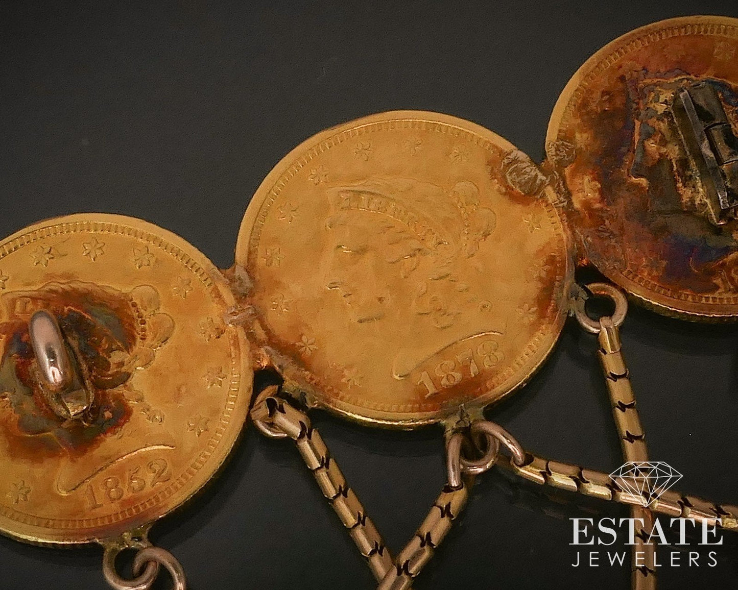Antique Yellow Gold Love Token 1800s Liberty Coin Brooch 15.9g i17410