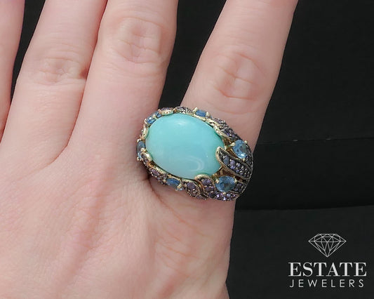 14k Honey Gold LeVian Natural Turquoise Blue Topaz Tanzanite Ring 13.3g i17437