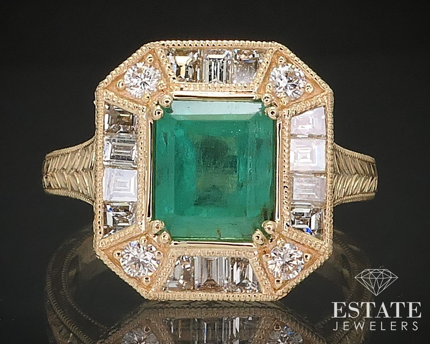 14k Yellow Gold Natural 1.51ct Emerald & Diamond Halo Ring 4.6g i17443
