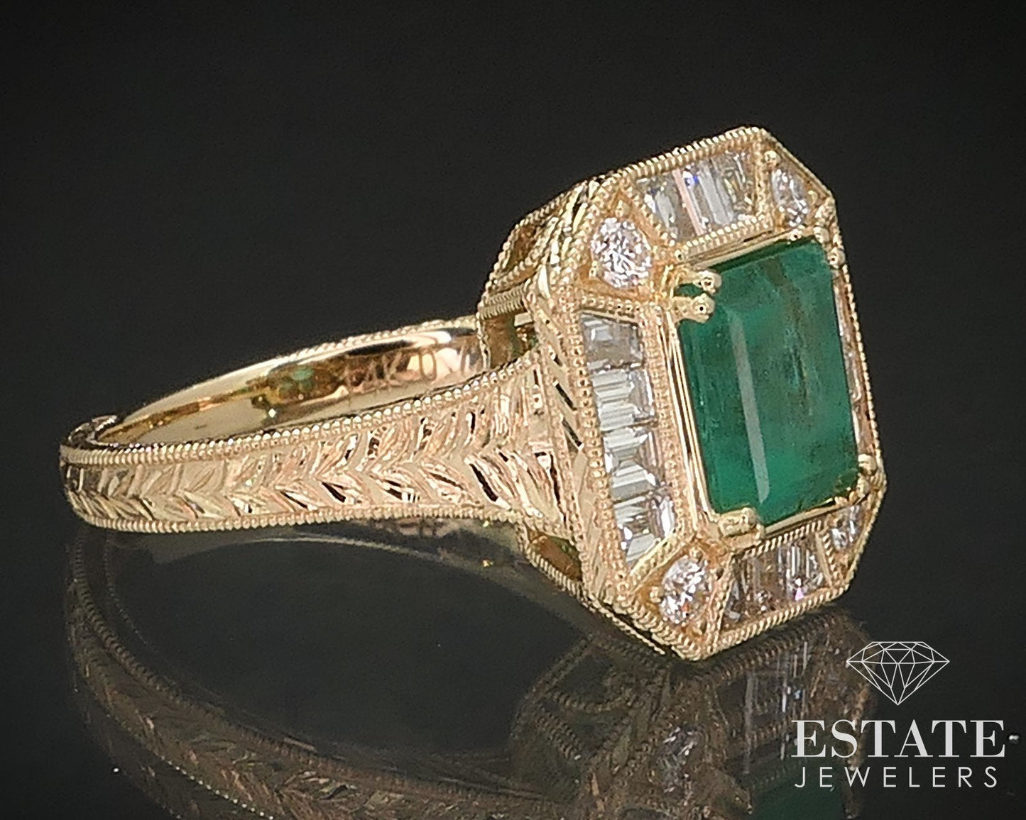 14k Yellow Gold Natural 1.51ct Emerald & Diamond Halo Ring 4.6g i17443