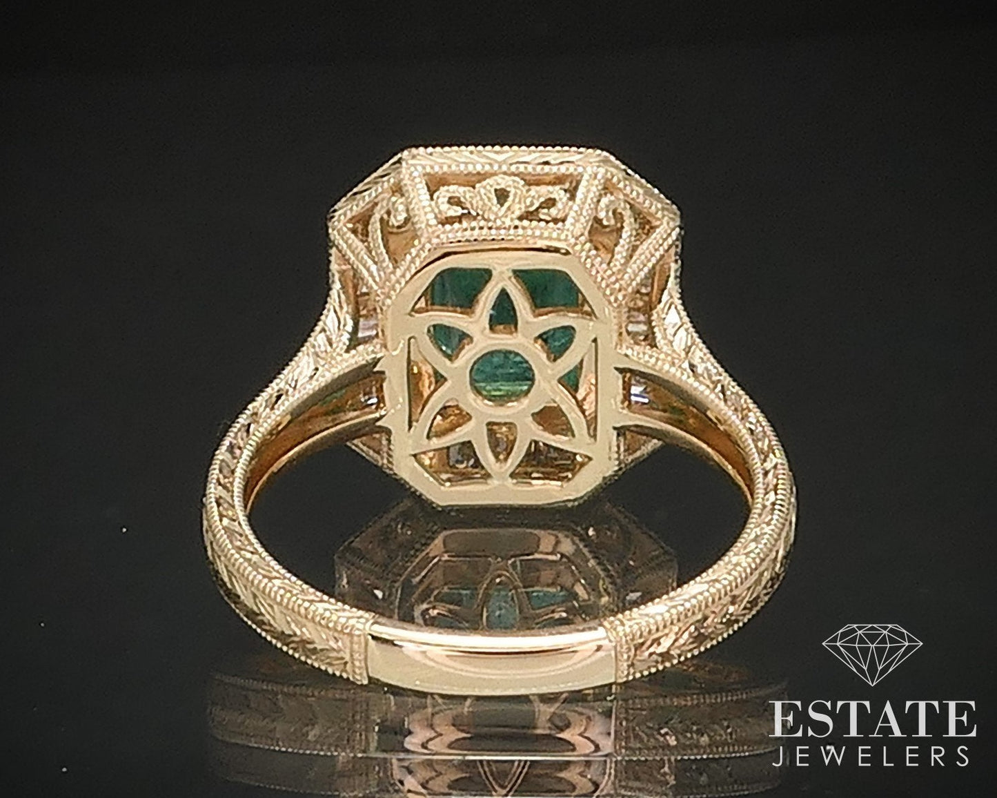 14k Yellow Gold Natural 1.51ct Emerald & Diamond Halo Ring 4.6g i17443