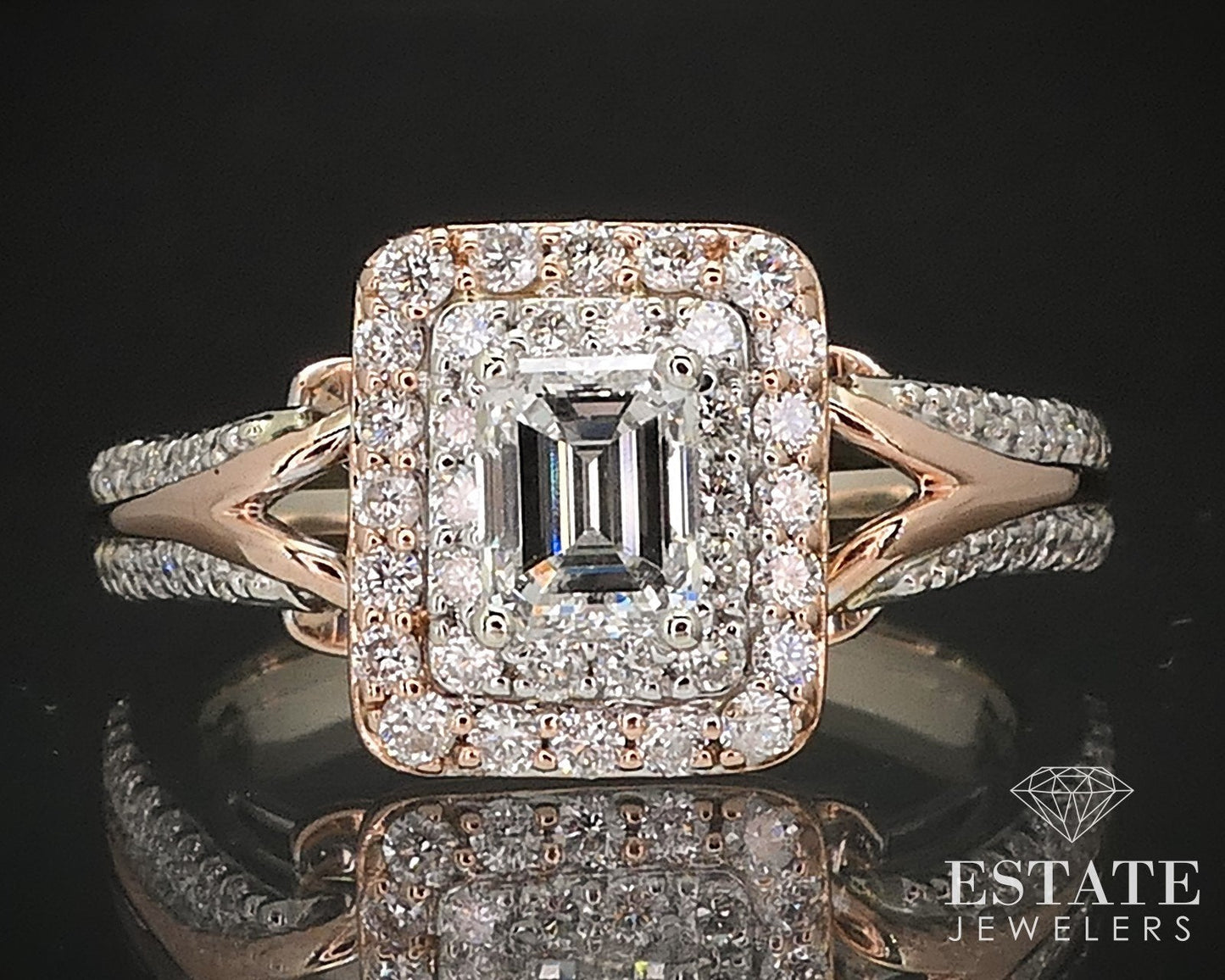 14k Two Tone Gold Emerald Natural .84ctw Diamond Engagement Ring 5.6g i17445