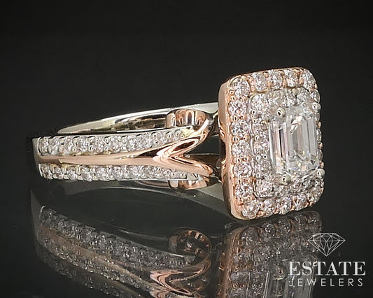 14k Two Tone Gold Emerald Natural .84ctw Diamond Engagement Ring 5.6g i17445