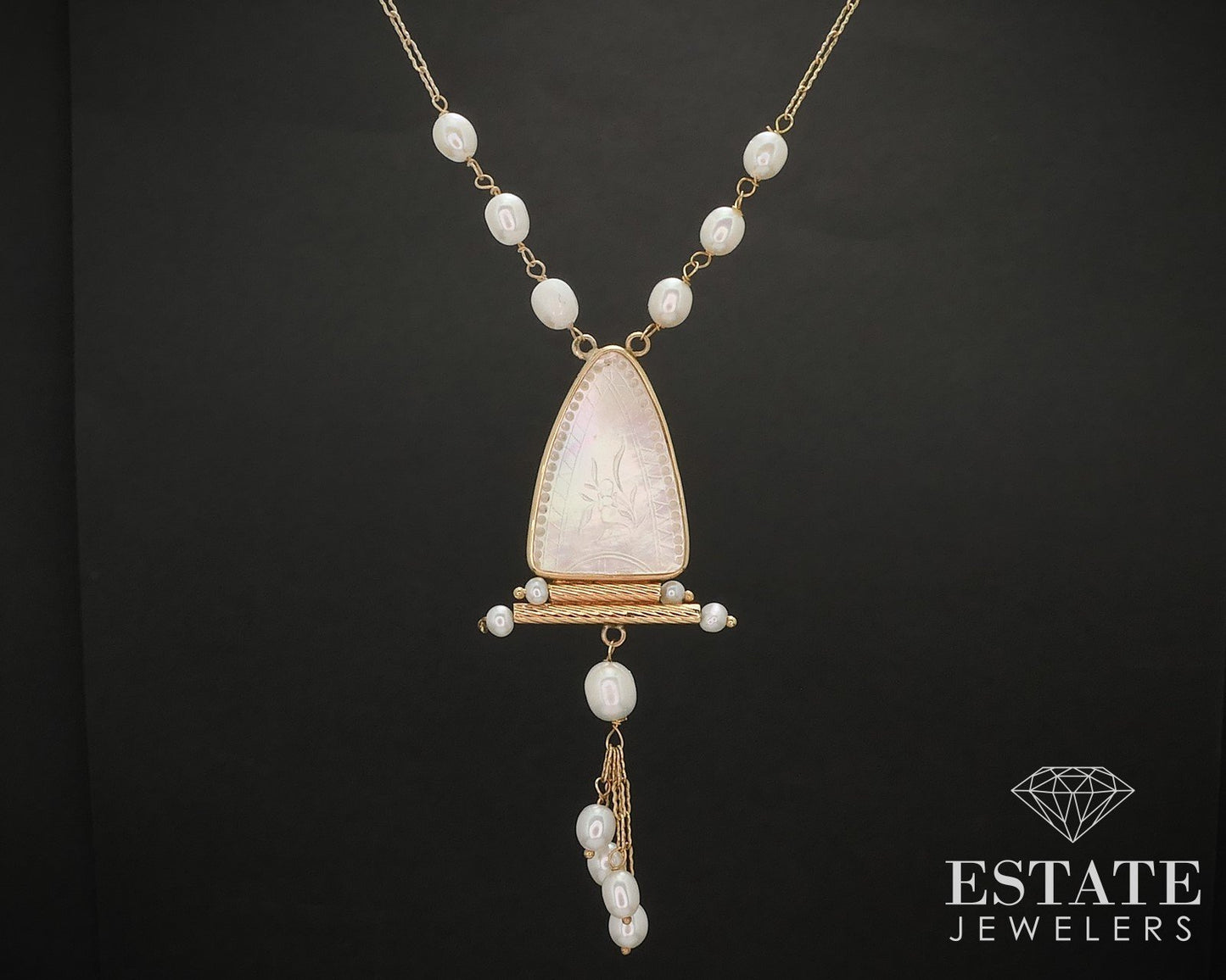 14k Yellow Gold Mother of Pearl & Freshwater Pearl Necklace 5.9g 18"L i17444