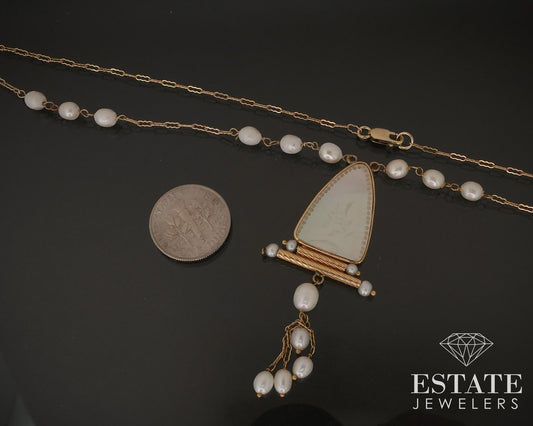 14k Yellow Gold Mother of Pearl & Freshwater Pearl Necklace 5.9g 18"L i17444