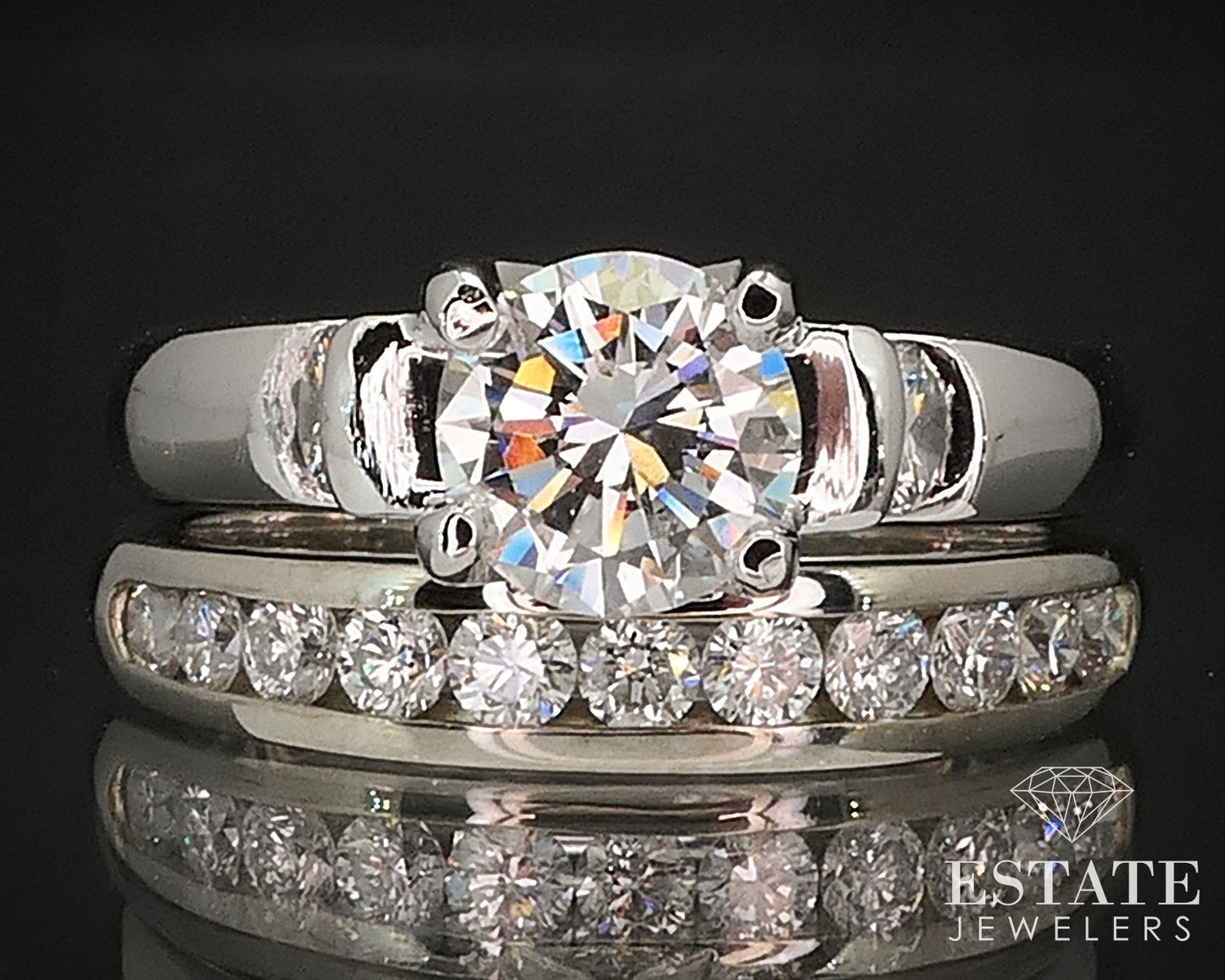 14k White Gold Round Natural 1.48ctw Diamond Ladies Wedding Set 10.5g i17435