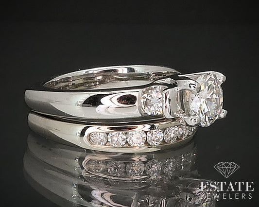 14k White Gold Round Natural 1.48ctw Diamond Ladies Wedding Set 10.5g i17435