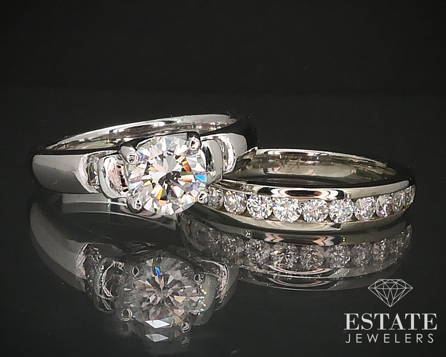 14k White Gold Round Natural 1.48ctw Diamond Ladies Wedding Set 10.5g i17435