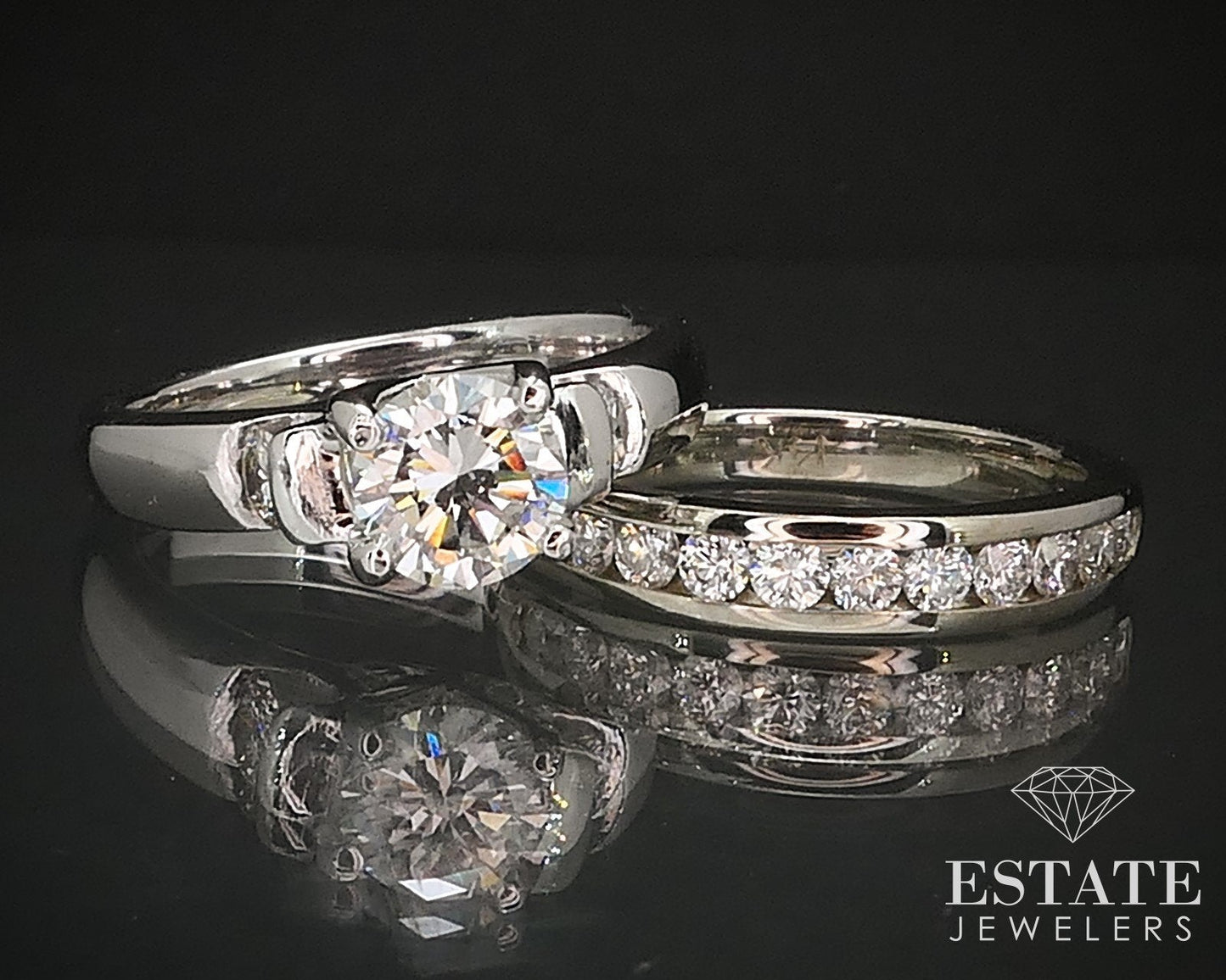 14k White Gold Round Natural 1.48ctw Diamond Ladies Wedding Set 10.5g i17435