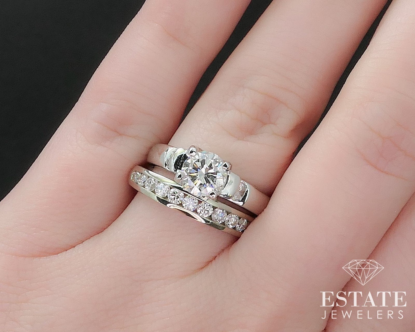 14k White Gold Round Natural 1.48ctw Diamond Ladies Wedding Set 10.5g i17435