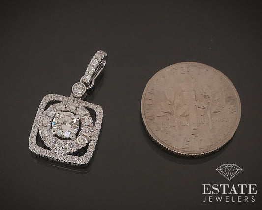 14k White Gold Round Natural .73ctw Diamond Halo Pendant 2g i17442
