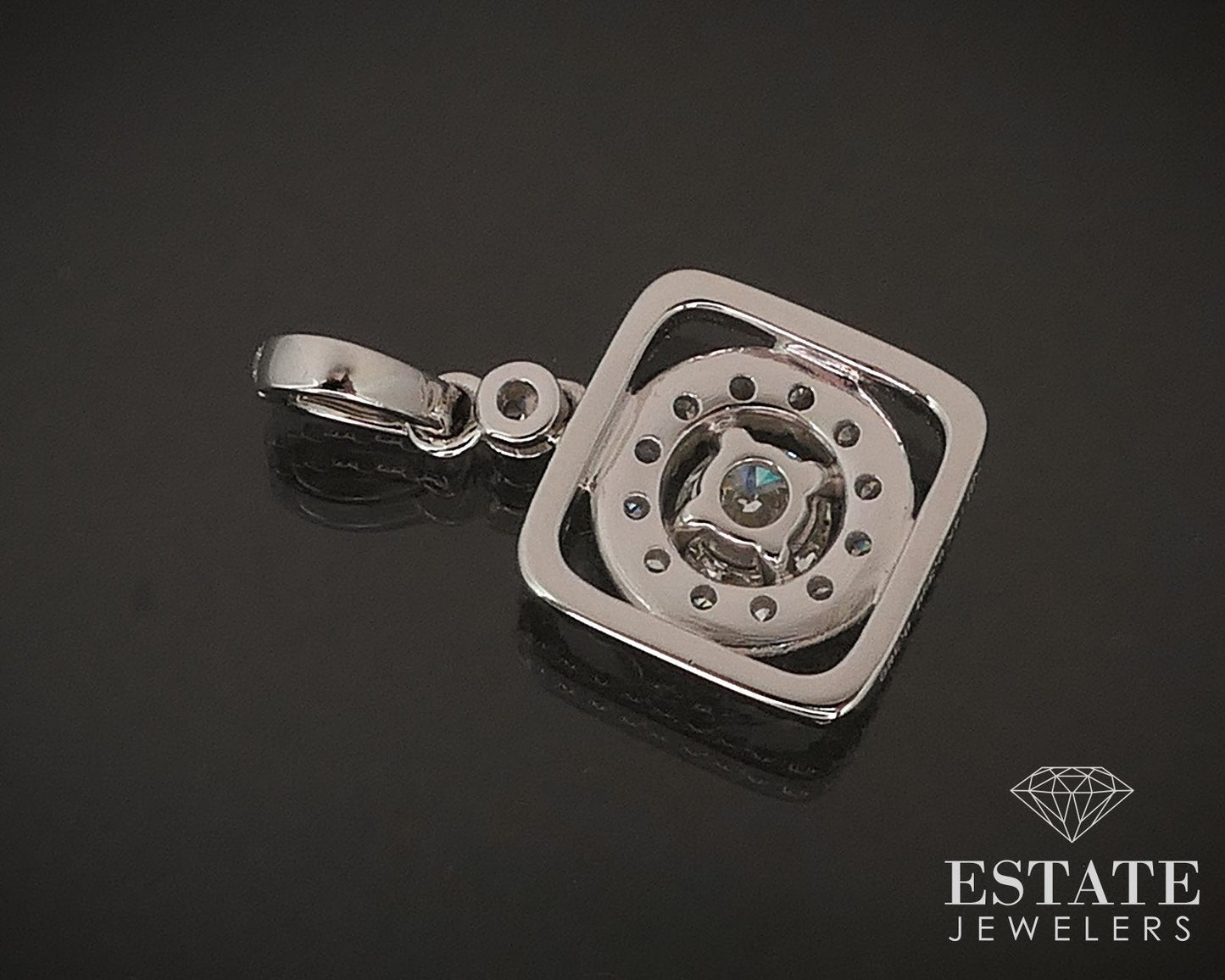 14k White Gold Round Natural .73ctw Diamond Halo Pendant 2g i17442