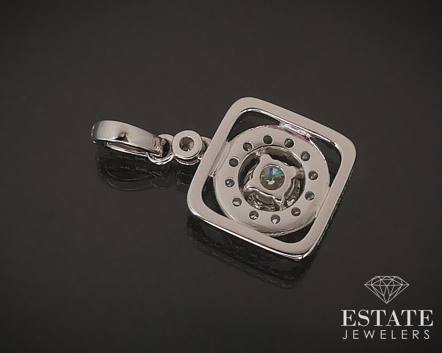 14k White Gold Round Natural .73ctw Diamond Halo Pendant 2g i17442