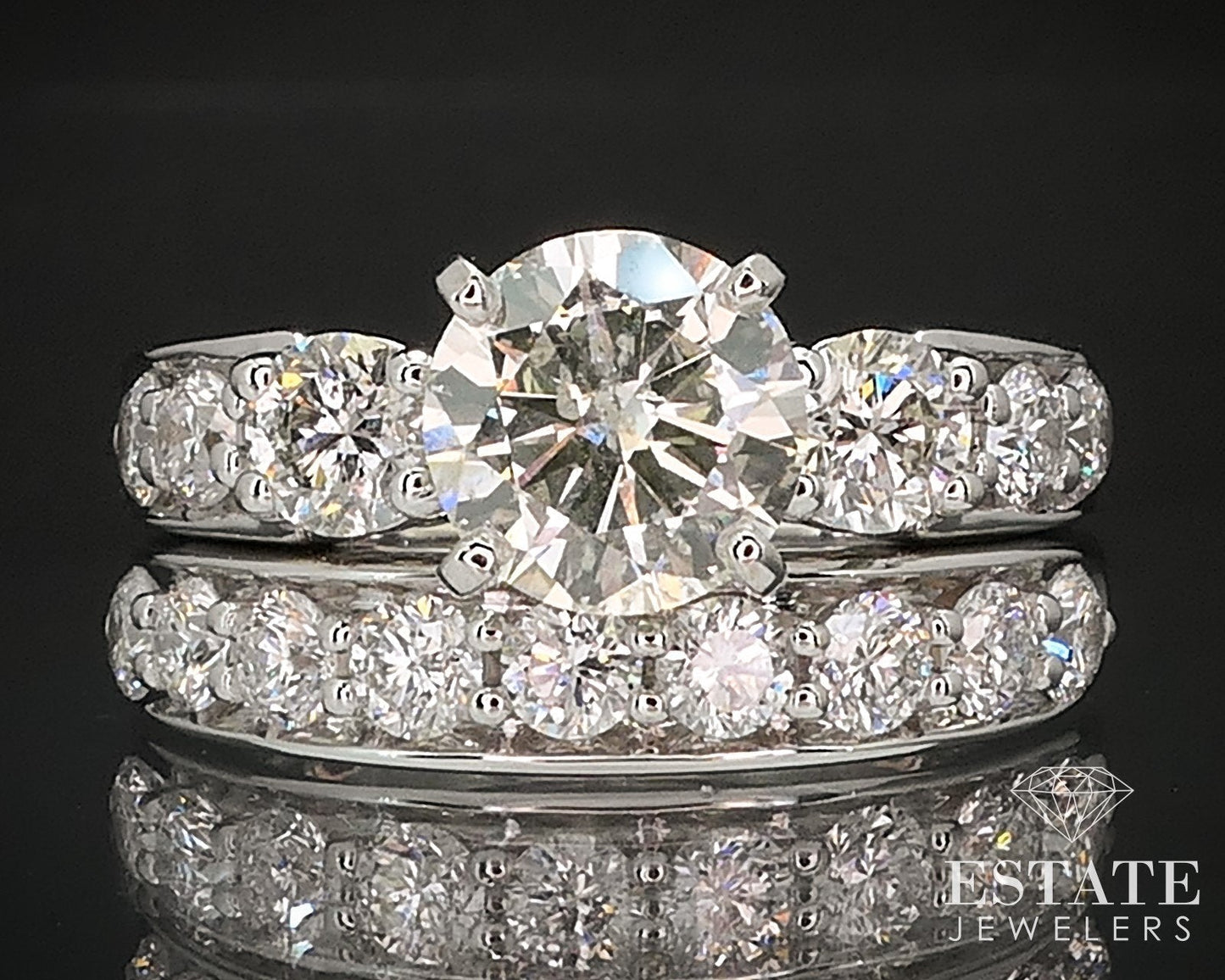 14k White Gold Round Natural 2.98ctw Diamond Wedding Set 15.7g i17446