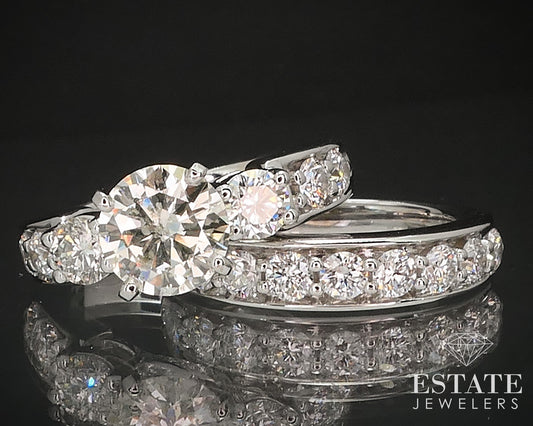 14k White Gold Round Natural 2.98ctw Diamond Wedding Set 15.7g i17446