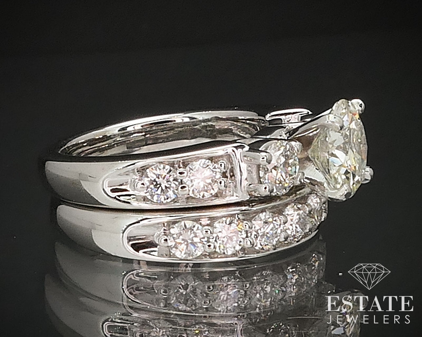 14k White Gold Round Natural 2.98ctw Diamond Wedding Set 15.7g i17446