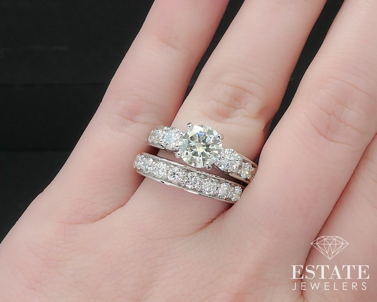 14k White Gold Round Natural 2.98ctw Diamond Wedding Set 15.7g i17446