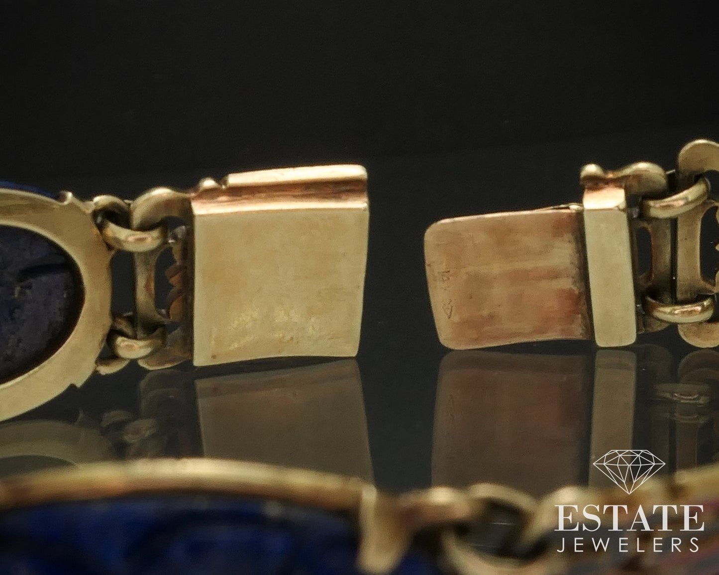 Antique Deco 14k Yellow Gold Carter Gough Co. Carved Lapis Bracelet 28.3g i16112