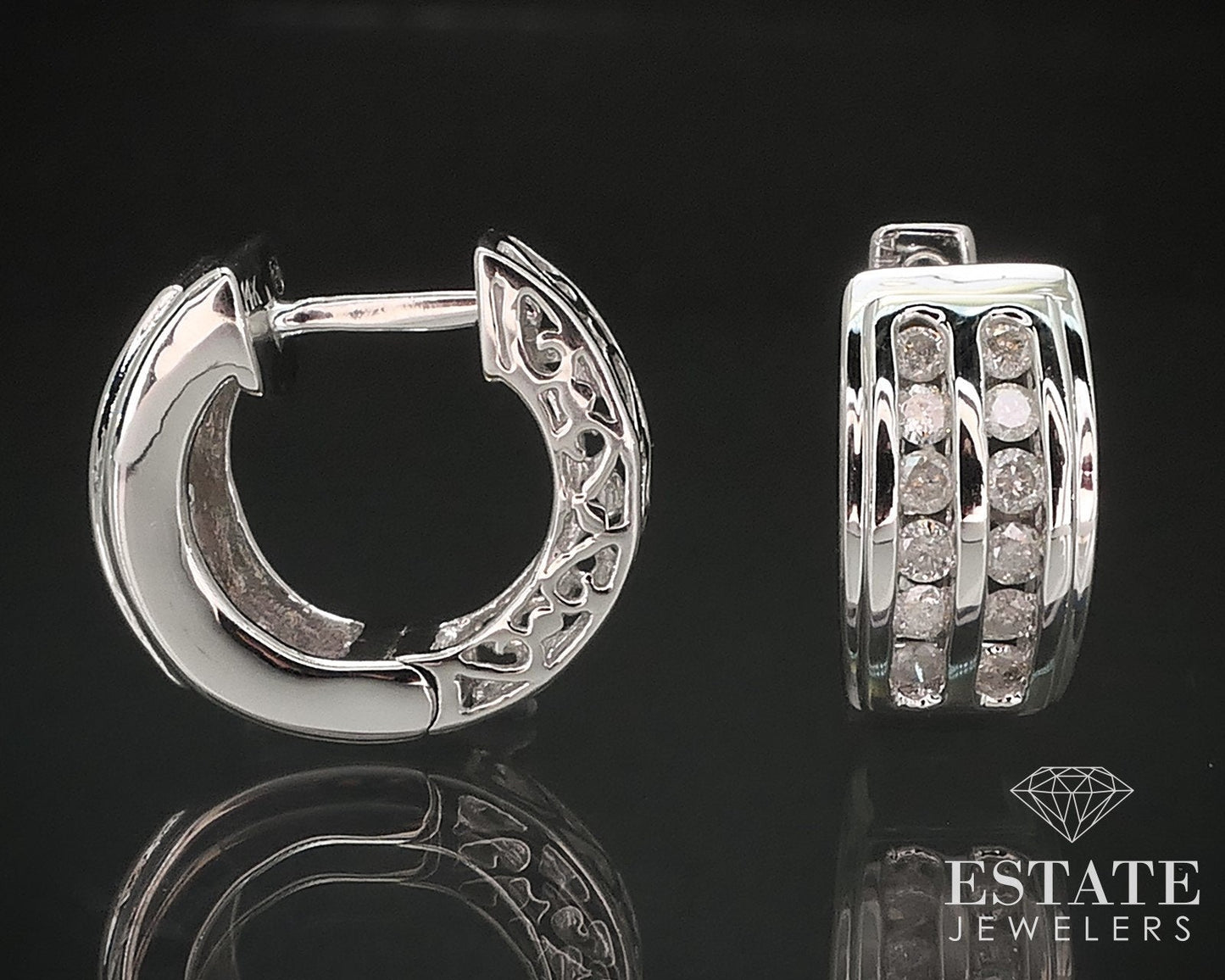 14k White Gold Natural .36ctw Diamond Hinged Hoop Earrings 5.7g i17453b
